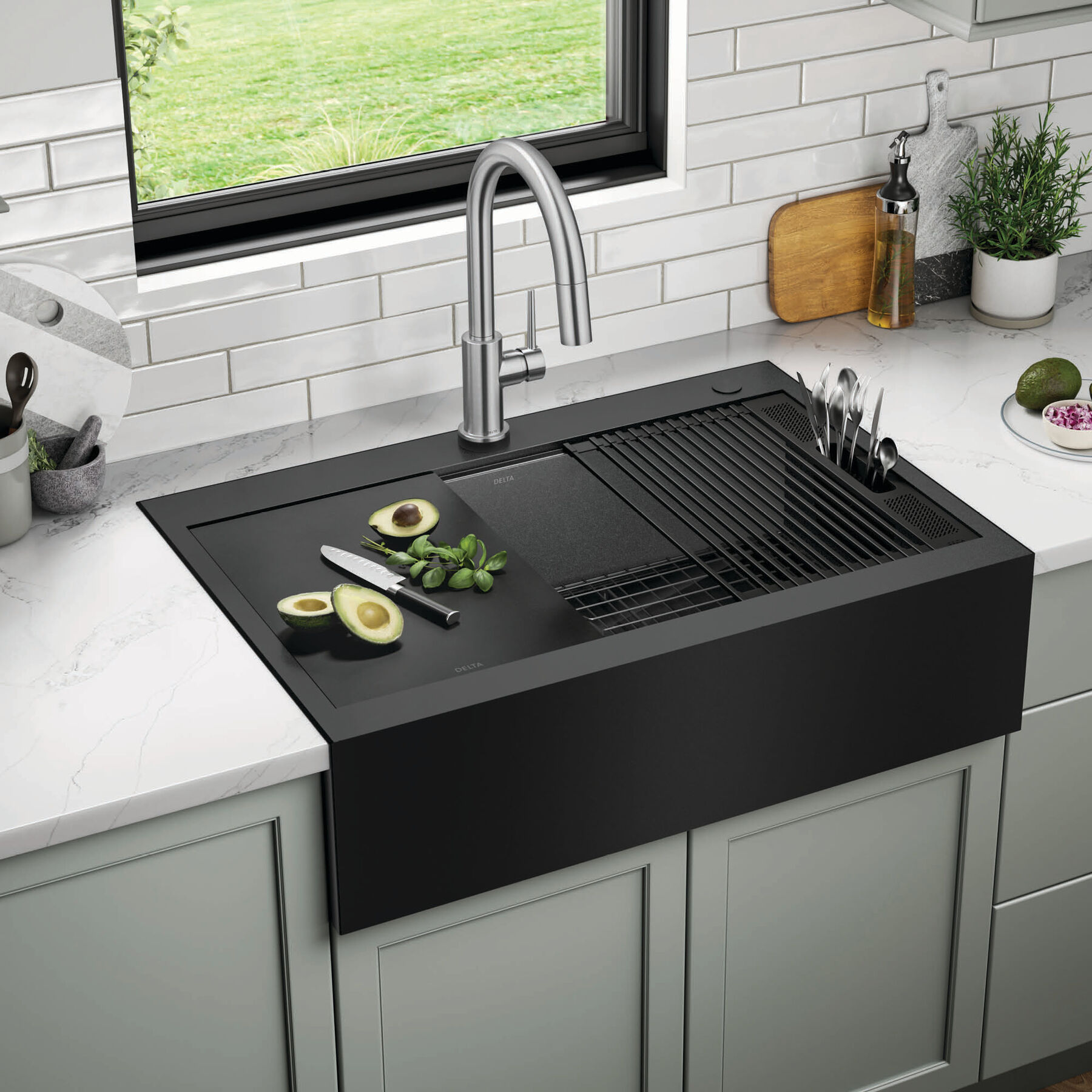 33&rdquo; Retrofit Farmhouse Apron Front 16 Gauge Workstation Kitchen Sink Single Bowl in with WorkFlow&trade; Ledge and&nbsp;Accessories for Top Mount Drop-In Installation